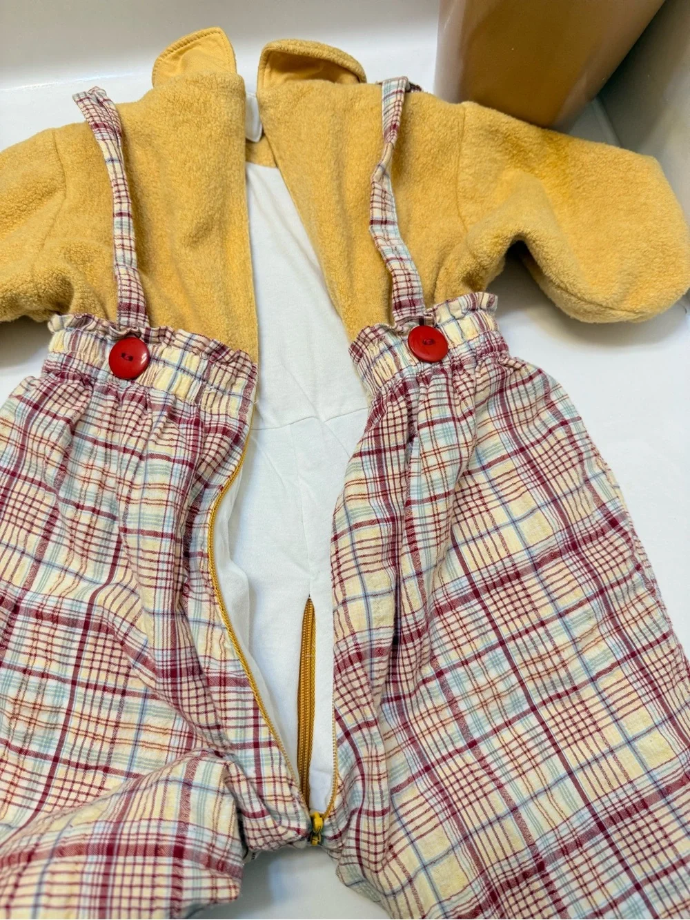 VTG 90s Babymini par Catimini Fleece Top Plaid Overalls Set 6M 67cm Fox French